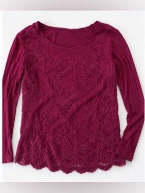 Eyeshadow Women's Lace Front Long-Sleeve Top - Plum